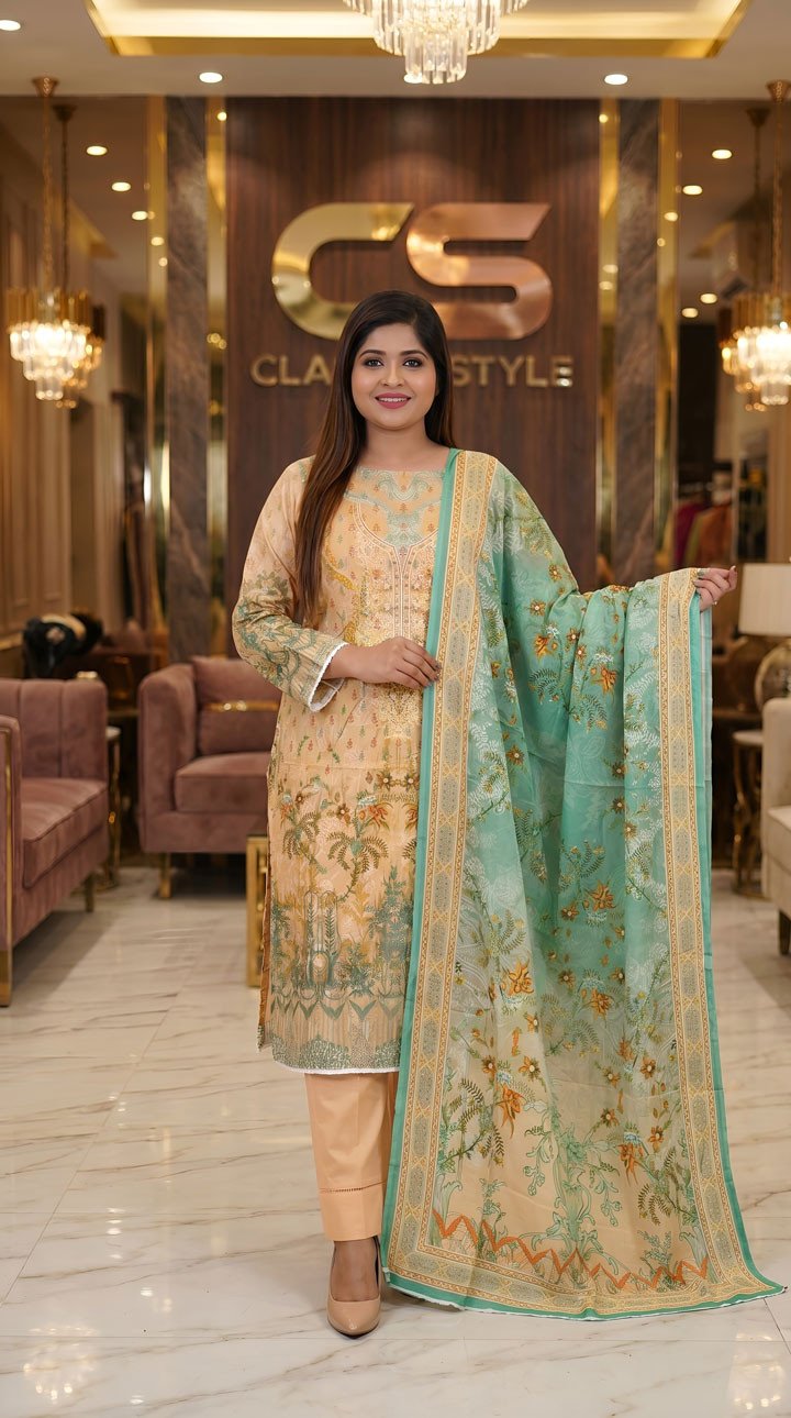 Luxury Digital Printed Lawn Embroidered Unstitched Three-Piece