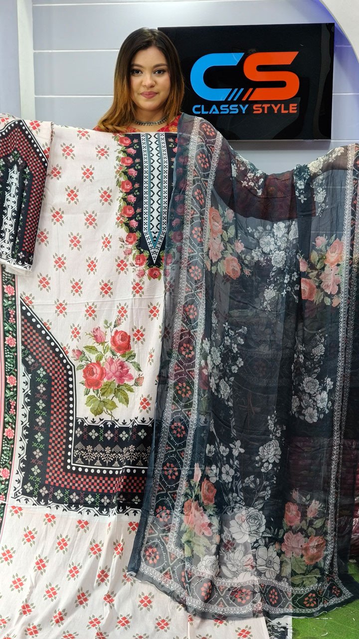 Coco Premium Cotton Lawn Three Piece Set Chiffon Dupatta