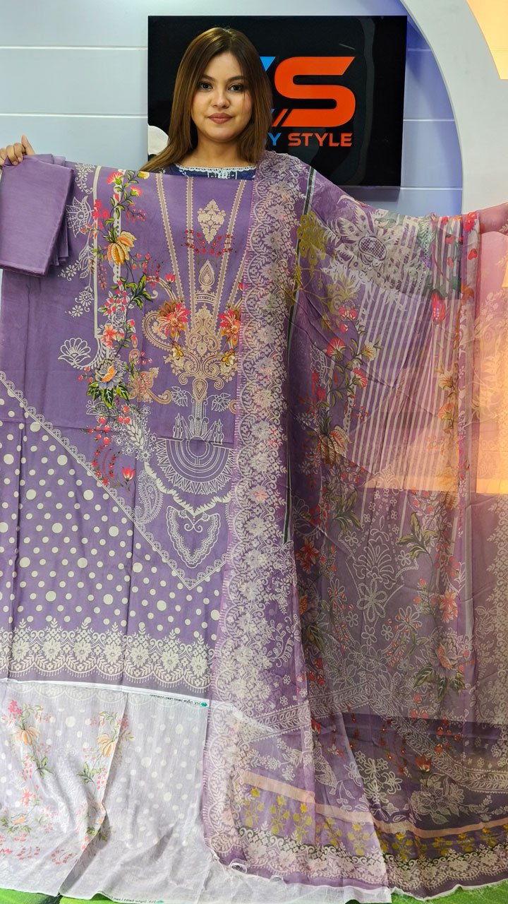 New Premium Zom Zom Lawn Three Piece-Chiffon Dupatta
