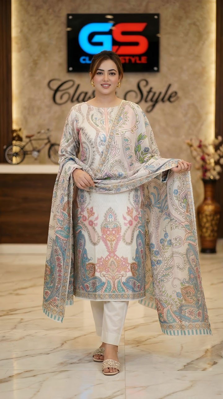 New Premium Zom Zom Lawn Three Piece-Cotton Dupatta