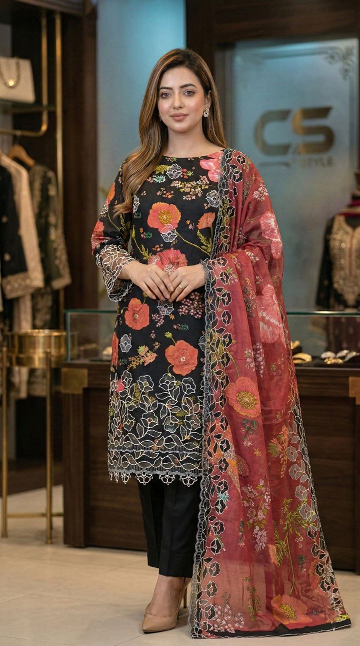 Luxury Digital Printed Lawn Embroidered Unstitched Three-Piece