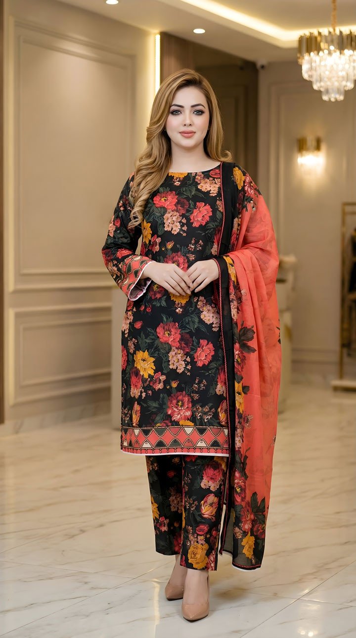 New Exclusive Bin Hameed Lawn Three Piece With Print Salwar