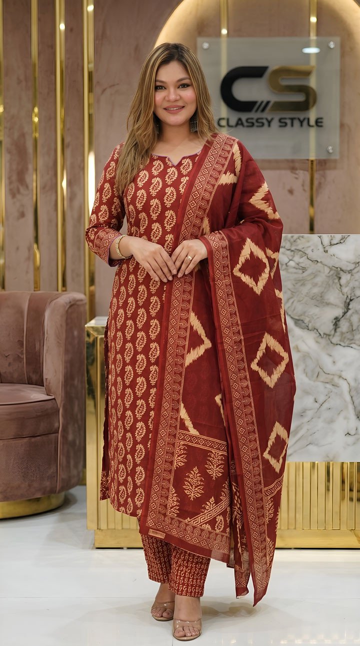 New Jaipuri Patel Pure Cotton Three Piece Set