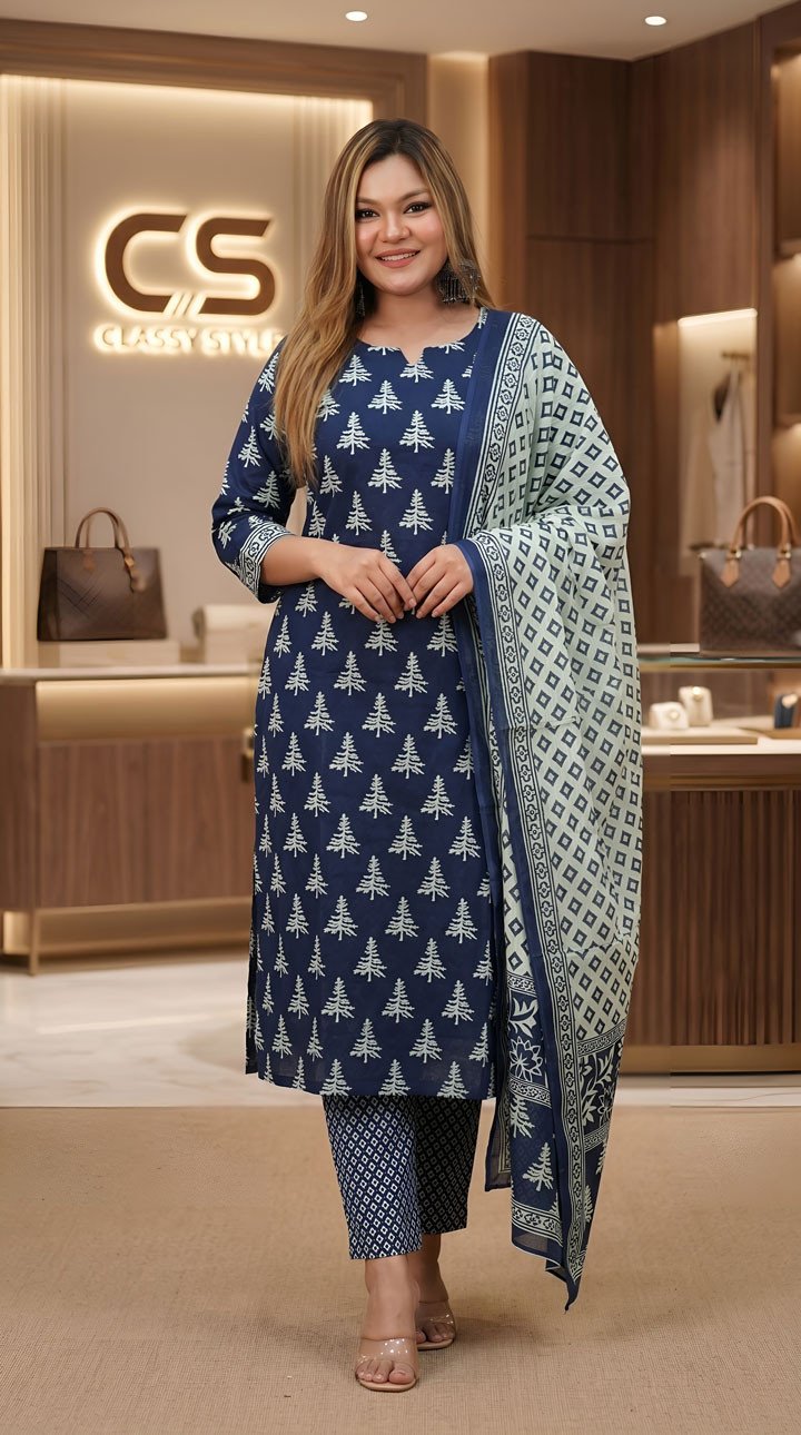New Jaipuri Patel Pure Cotton Three Piece Set
