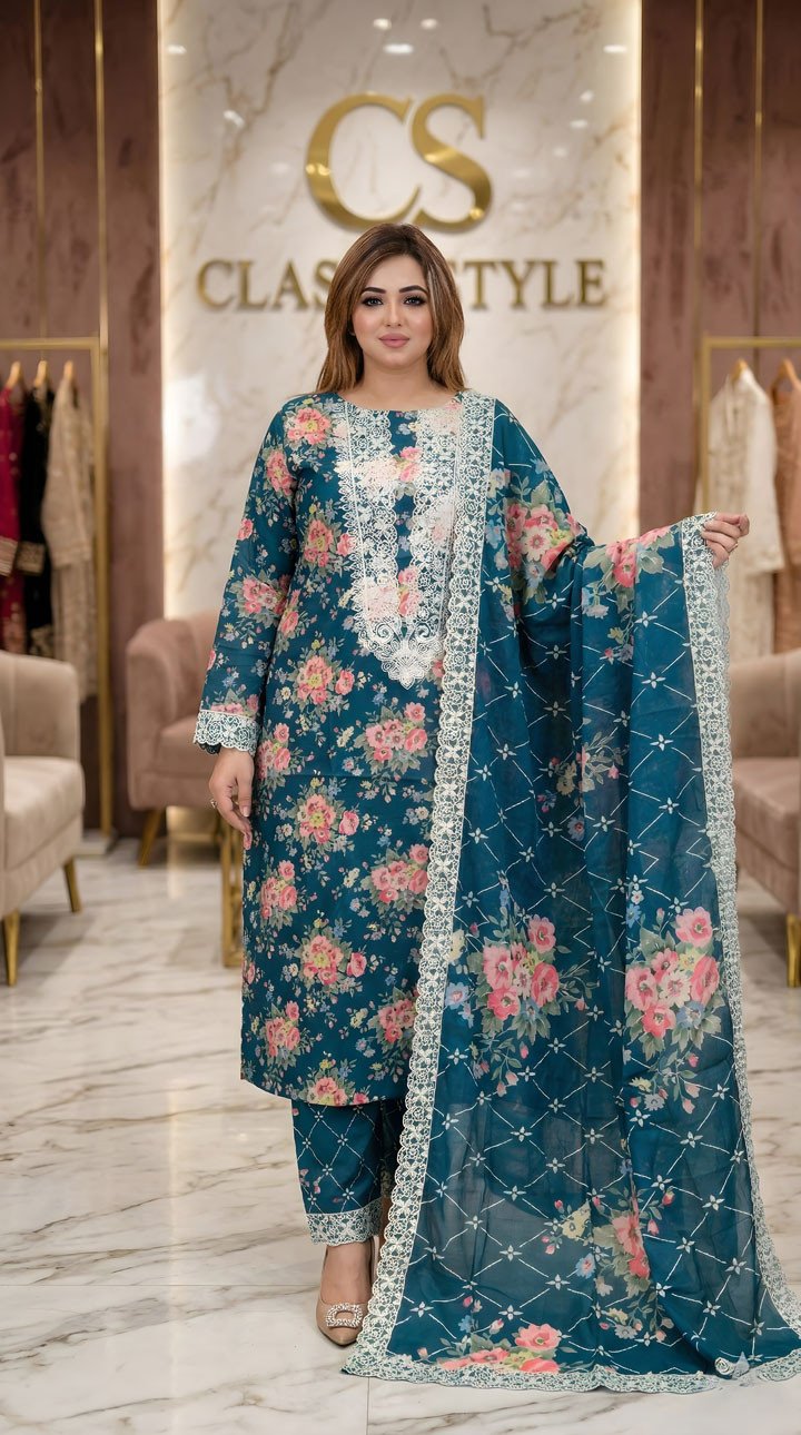Luxury Digital Printed Lawn Embroidered Unstitched Three-Piece