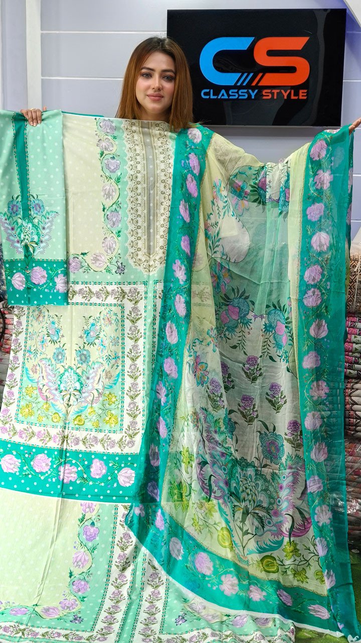 Coco Premium Cotton Lawn Three Piece Set Chiffon Dupatta