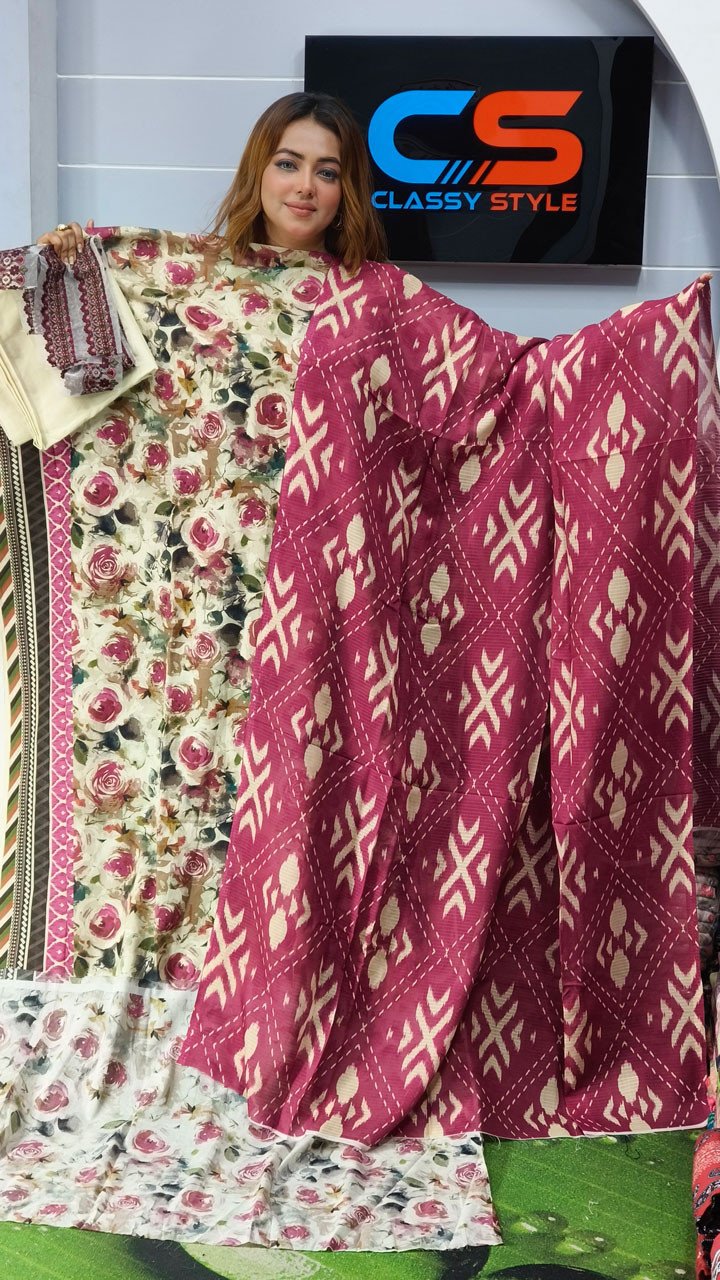 Luxury Digital Printed Lawn Embroidered Unstitched Three-Piece