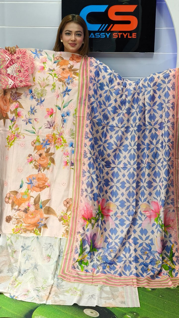 Luxury Digital Printed Lawn Embroidered Unstitched Three-Piece