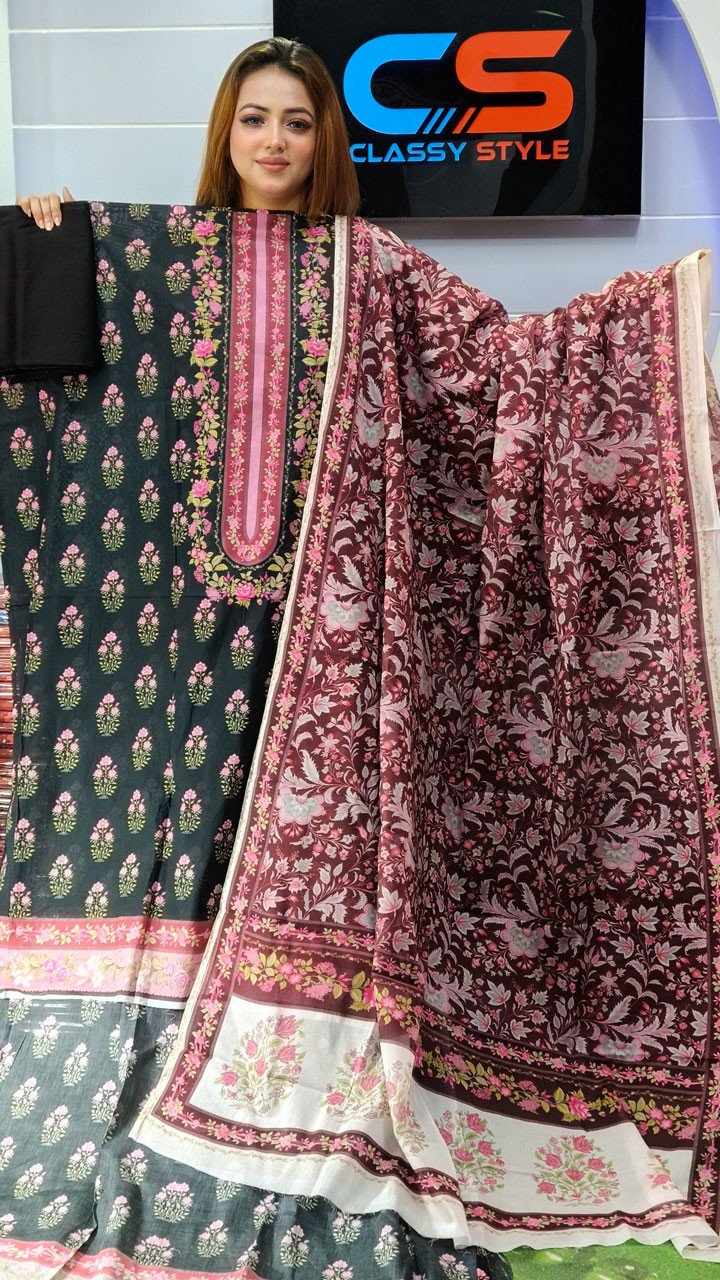 New Premium Zom Zom Lawn Three Piece-Cotton Dupatta