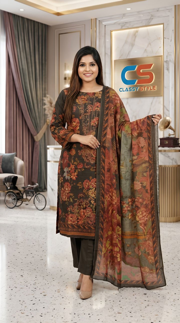 Luxury Digital Printed Lawn Embroidered Unstitched Three-Piece