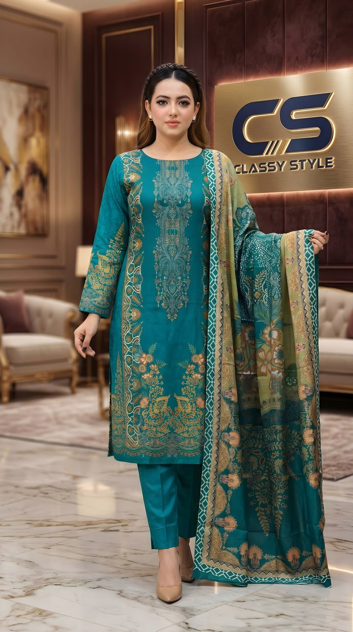 New Premium Zom Zom Lawn Three Piece-Cotton Dupatta