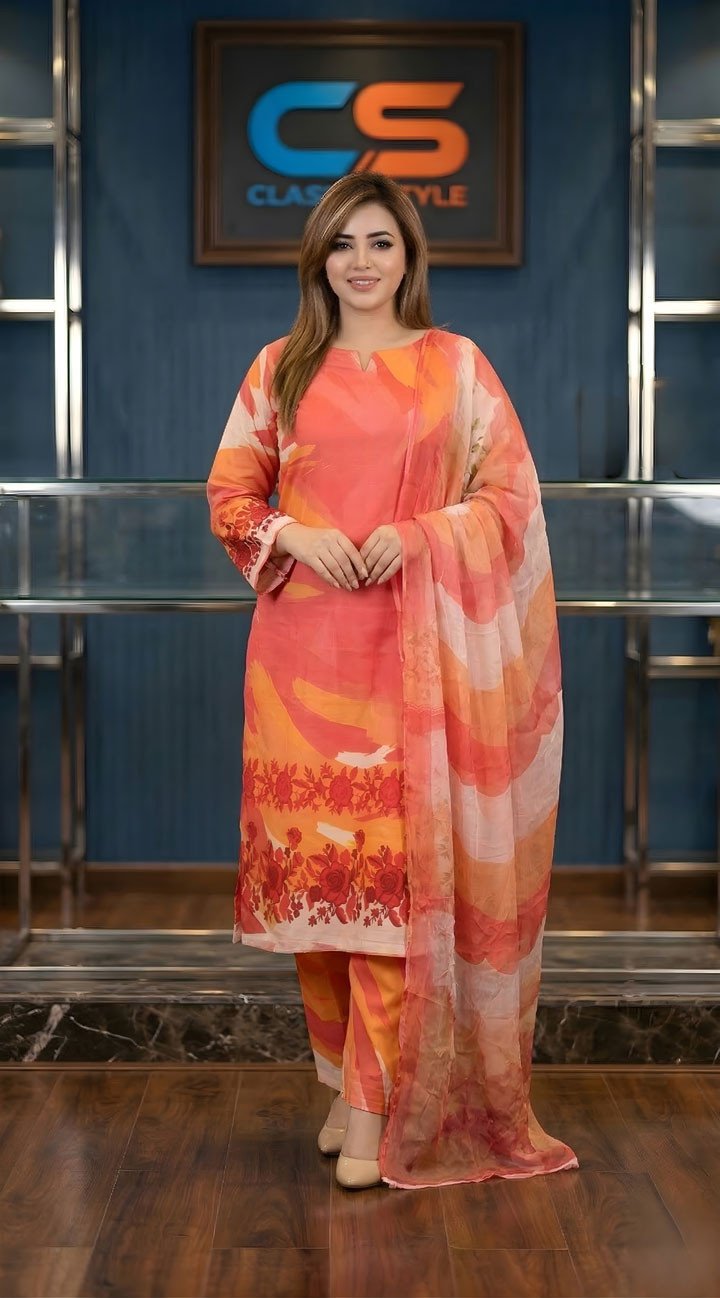 Coco Premium Cotton Lawn Three Piece Set Chiffon Dupatta